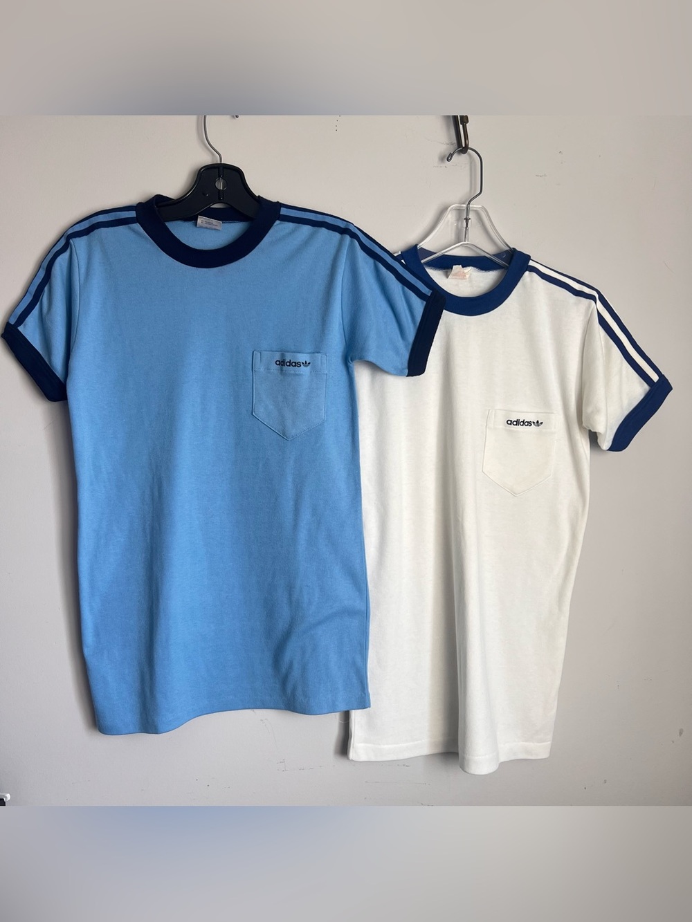 Vintage 70's-80’s adidas trefoil logo Ringer Tees (2) - Baby Blue & White